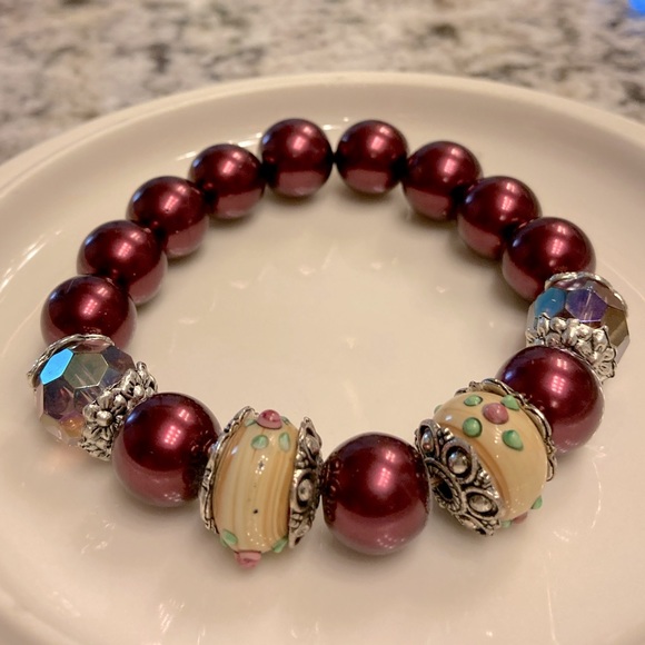 Faux Pearl, Crystal, & Bead Stretch Bracelet - Picture 2 of 5